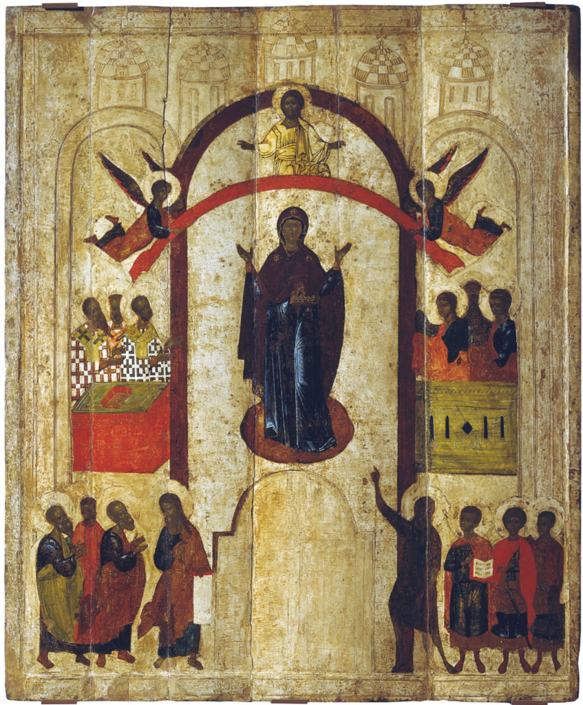 Icoana Acoperământului Maicii Domnului, Novgorod, 1399
